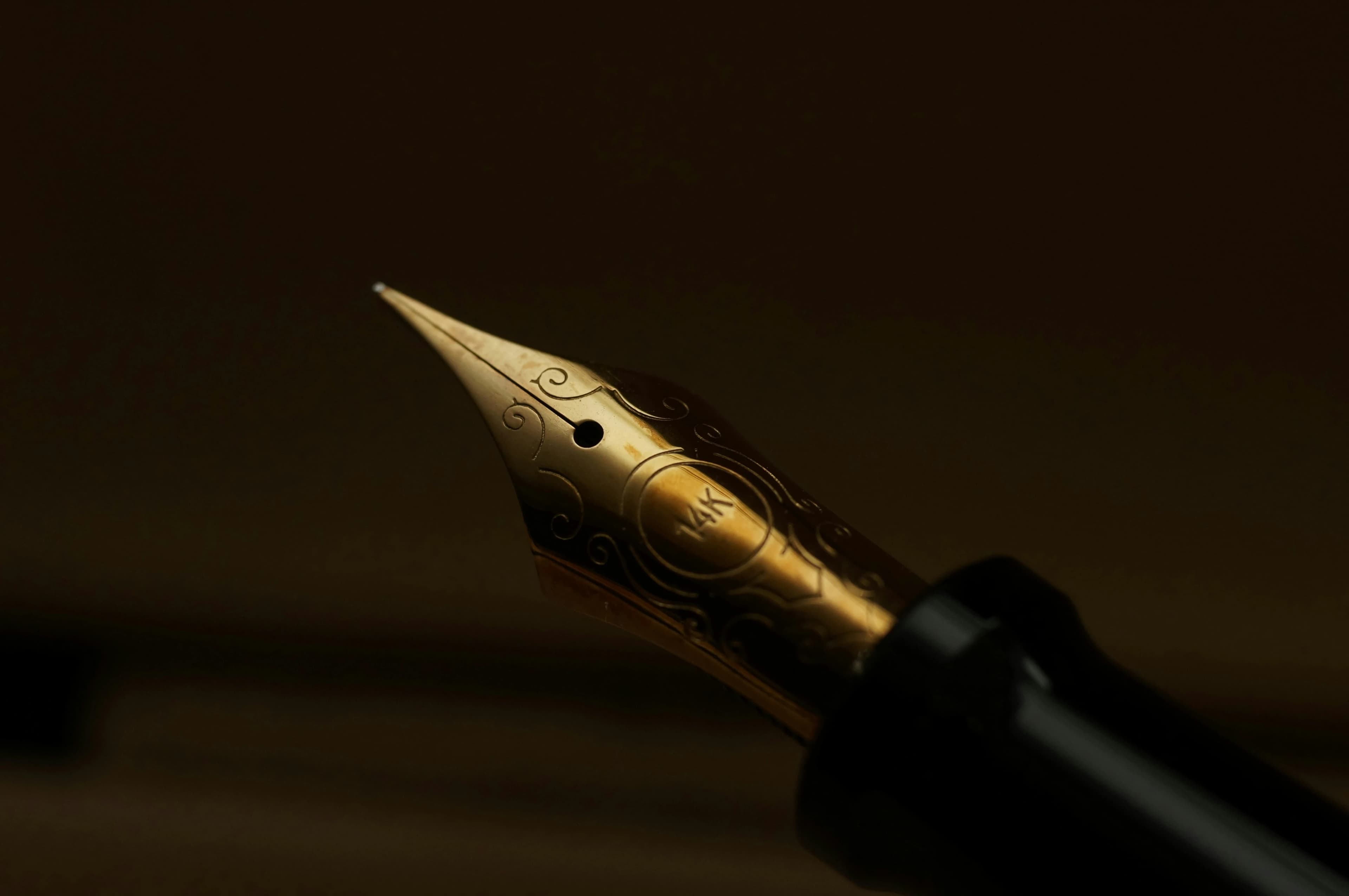 Pluma estilográfica dorada 14K con detalles de precisión